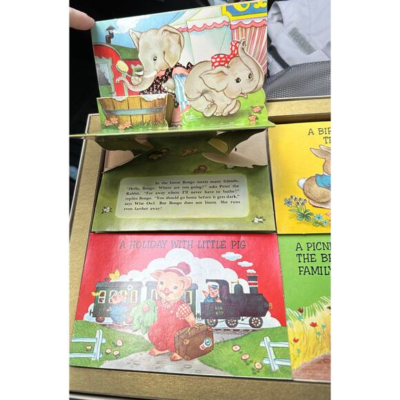 1963 The Playtime Pop-up Library 4 Books & box Platt & Munk Co. Vintage - Picture 4 of 10